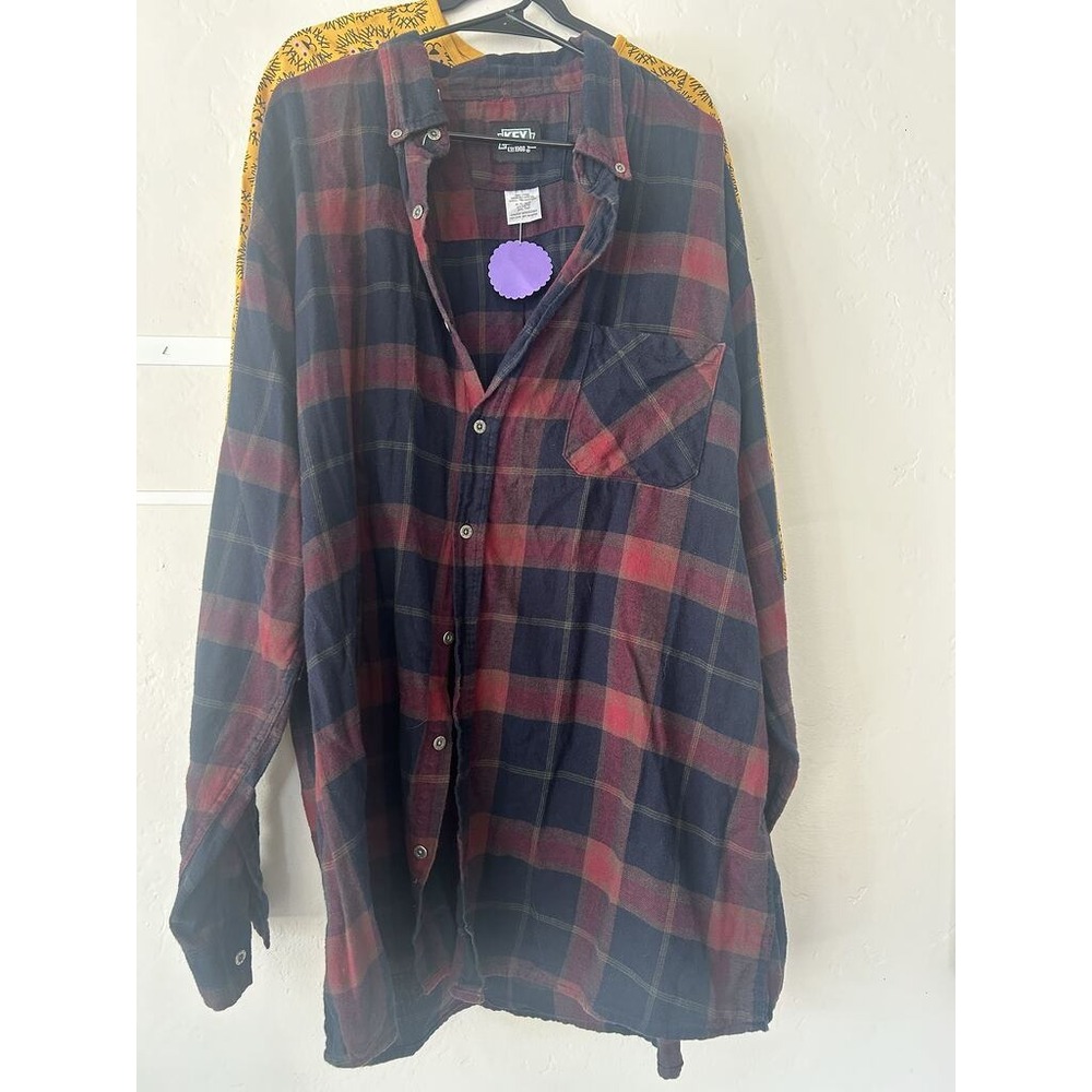 Key Industries Mens Red Navy Blue Plaid Flannel Long Sleeve Button Down Shirt XL